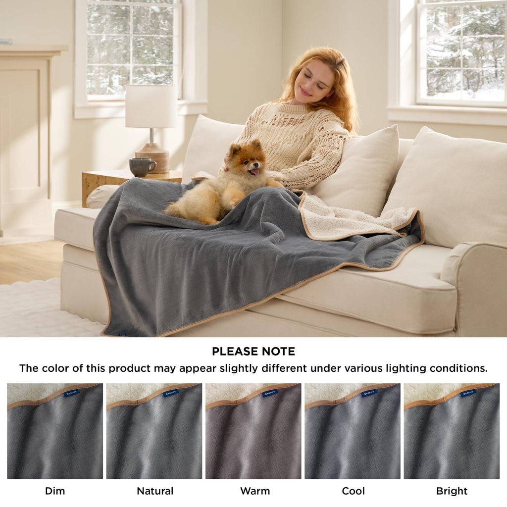 Bedsure Waterproof Dog Blankets for Small Dogs - Small Cat Blanket Washable for Couch Protection, Sherpa Fleece Puppy Blanket, Soft Plush Reversible Throw Furniture Protector, 25"X35", Grey