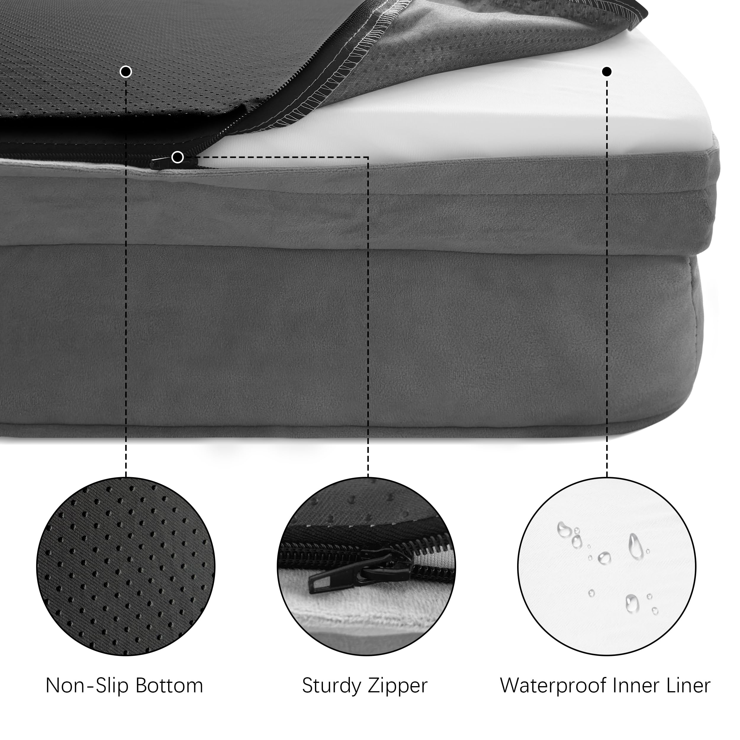 Spotted Play Orthopedic Dog Bed with Sides - Dog Sofa Beds for Medium Dogs, Supportive Foam Pet Couch Bed with Washable Removable Cover, Waterproof Lining and Non-Slip Bottom, Grey - M
