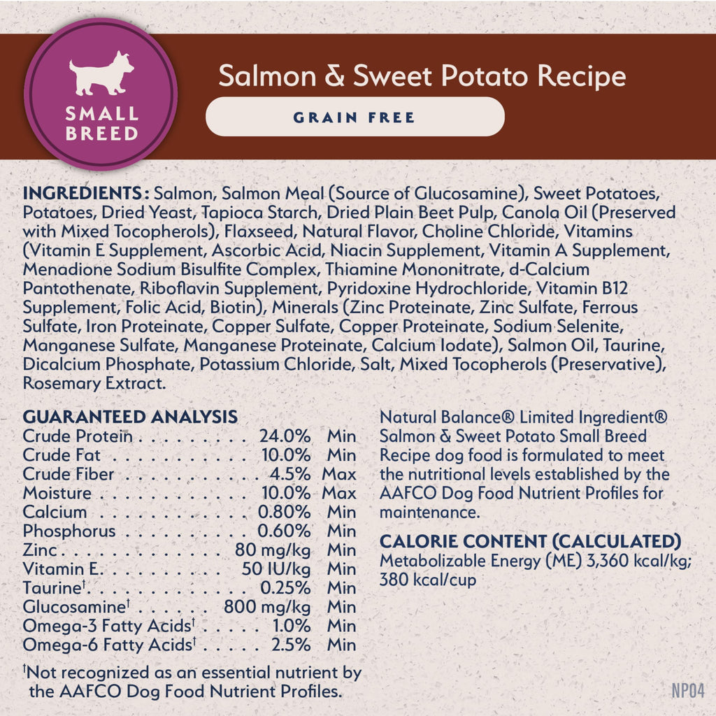 Natural Balance Limited Ingredient Small Breed Adult Grain-Free Dry Dog Food, Salmon & Sweet Potato Recipe, 4 Pound (Pack of 1)