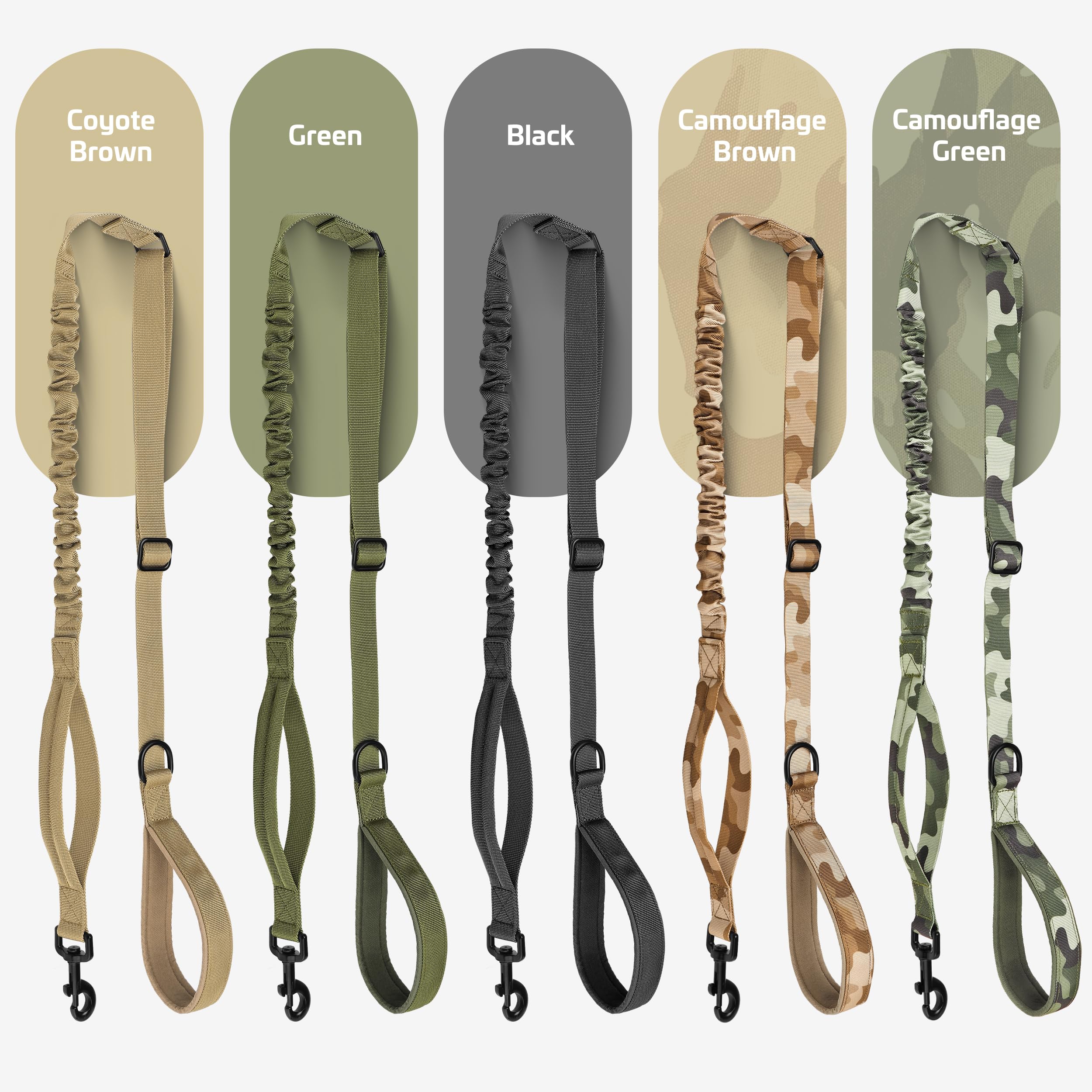 Forestpaw Tactical Dog Leash for Large Dogs,Heavy Duty Bungee Dog Leash with Shock Absorption,2 Padded Handles for Training Running Walking,Adjustable 4-5FT,Black